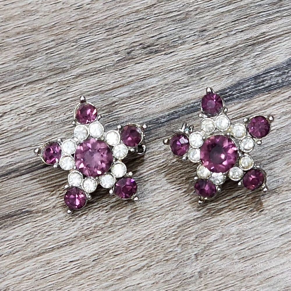 Vintage Purple and Silver Star Broochs
